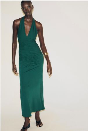 Zara Langes Neckholder-Kleid mit Raffungen