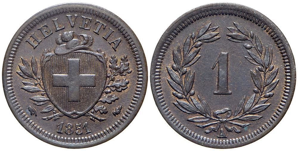 Tutti le monete: 1 Rappen 1851 A – Usato da Chiasso venduto da Novamarketing