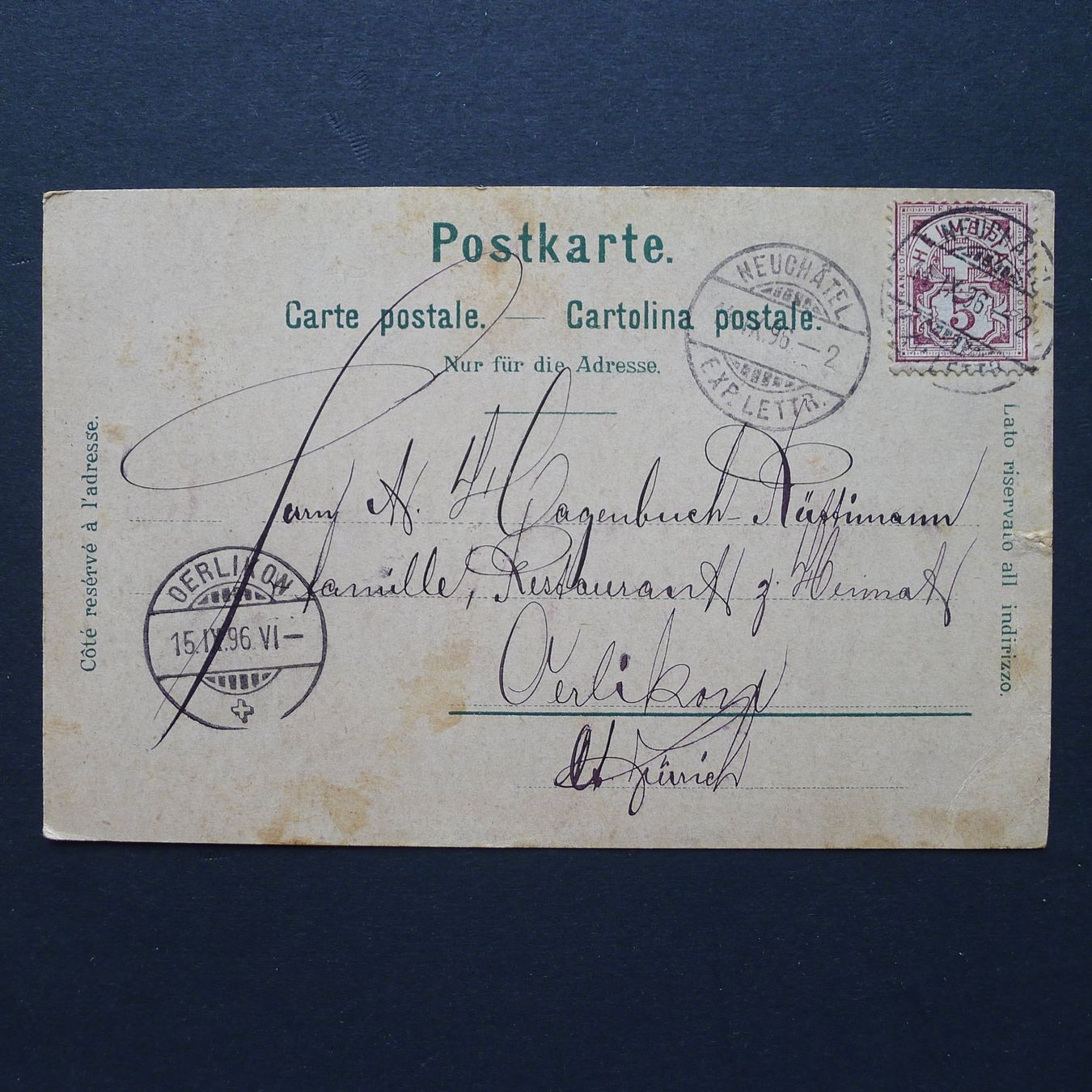 Cartoline postali: 1896, NEUCHÂTEL, Litho, antike Ansichtskarte – Usato da Ebikon venduto da SilvioFreund 1