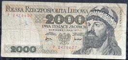 Polen 2000 Zloty Banknote, Jahrgang 1977