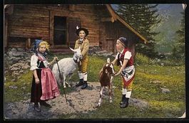 Drei Kinder in Appenzeller-Trachten mit 