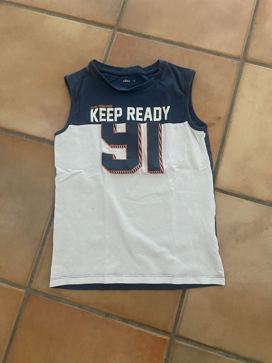Camicie, T-shirt & Polo: Trägershirt, blau-weiss, Gr. 140/146 – Usato da Dornach venduto da Dlimi