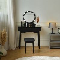 21300 - Schminktisch MIRA mit Spiegel LED-Beleuchtung Hocker