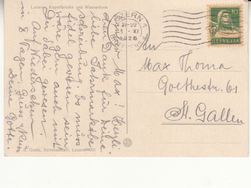 Cartoline postali: Luzern Kapellbrücke 1926 – Usato da Bürglen TG venduto da StampGraf 1