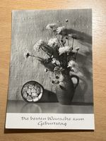 Alte Geburtstagskarte, echt Foto, Blumenmotiv, Vintage.
