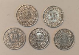 50 Rappen 1951, 1952, 1953, 1934, 1957 (Silber)