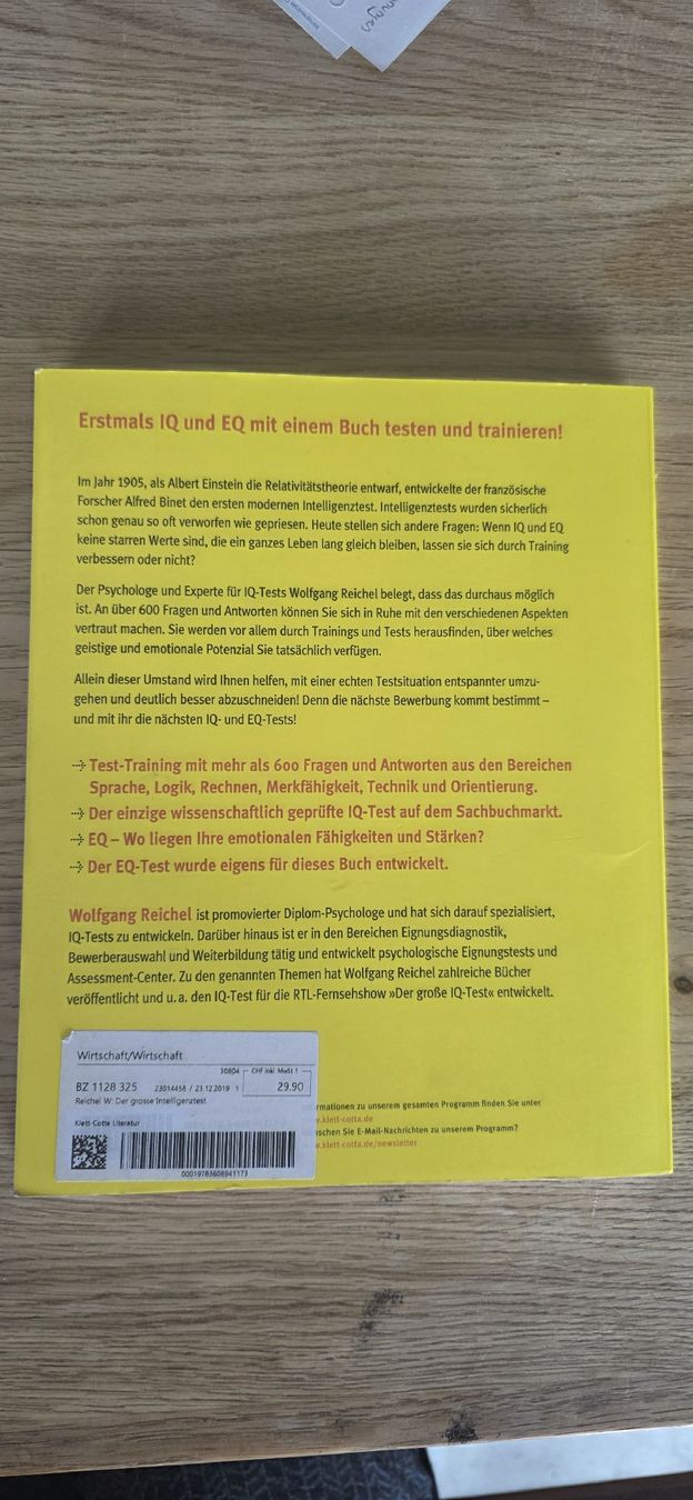 Bücher: Buch: Der grosse Intelligenztest Wolfgang Reichel – Gebraucht aus Wettingen von dlililou 1