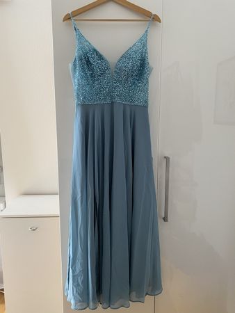Swing Abendkleid, blau mit Pailetten, Gr. 38