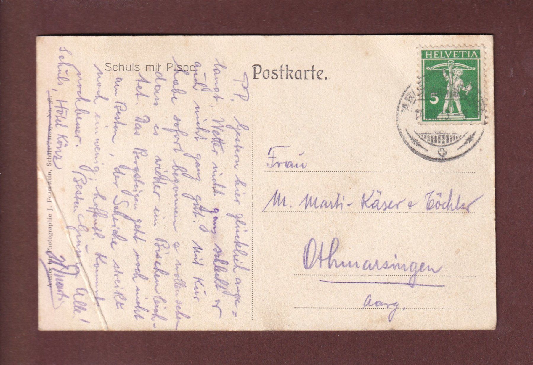 Ansichtskarten: SCHULS mit Pisoc - 1913 // Falte // – Gebraucht aus Pully von nicecards-shop 1