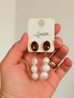 Boucles d'oreilles Lovisa perles et pierre marron neuves