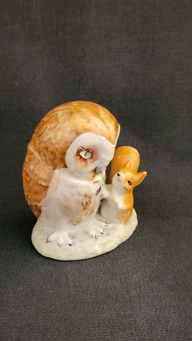 Statuette: Porzellanfigur BEATRIX POTTER Eule und Eichhörnchen – Usato da Basel venduto da spinne02 1