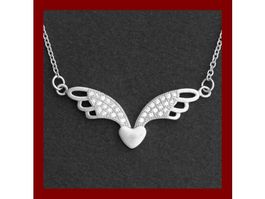 Collier 42cm Herz mit Flügeln Silber 925 mit Zirkonias