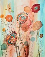 Original Aquarell "Libelle und ihre Lieblings Blumen" Bild
