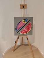 Acrylic painting "Fish and watermelon " 40 cm x 40 cm