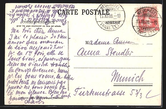 Cartes postales: AK Neuchatel, La Clinique, 1908 – D'occasion à Berlin par bartko-reher 1