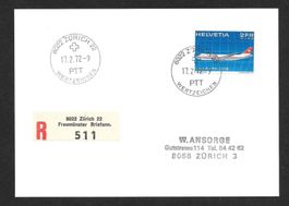 Flugpost FDC F47 Karte Pro Aero ET Zürich 17.2.1972