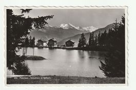 Postkarte 1950, Montana, Blick Grenon-See, Weisshorn Rothorn