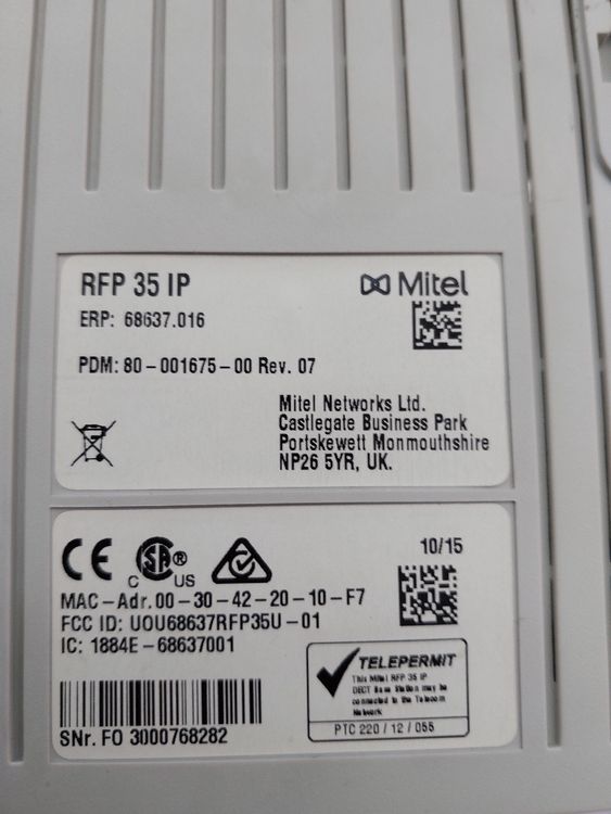 Mitel RFP 35 IP repeteur DECT Lan POE 1