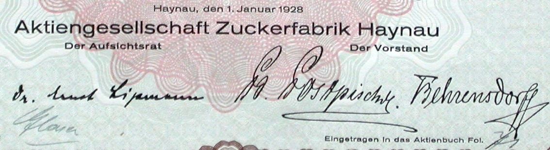 Documenti: AG Zuckerfabrik Haynau - 1928 – Usato da Solothurn venduto da Sgasche 1