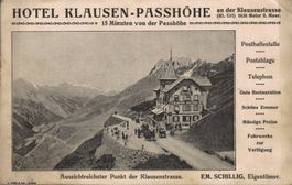 Werbekarte Hotel Klausen-Passhöhe Kt. Uri Hotelstempel