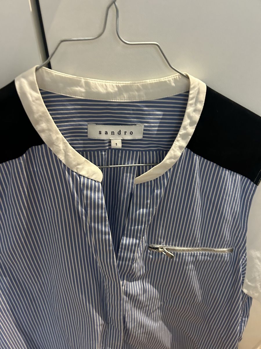 Sandro Camicette: Sandro striped shirt, black/blue/white, size 1, spring – Usato da Veyrier venduto da aliyag