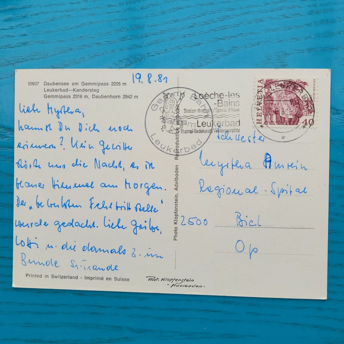 Cartoline postali: Daubensee am Gemmipass / Leukerbad -Kandersteg 1981 – Usato da SCHÜBELBACH venduto da CoKaHa 1