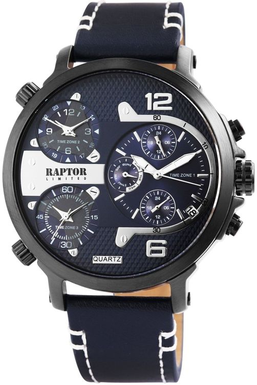 🕒 RAPTOR LIMITED Herren Armbanduhr, Leder, blau, NEU (Neu und ...