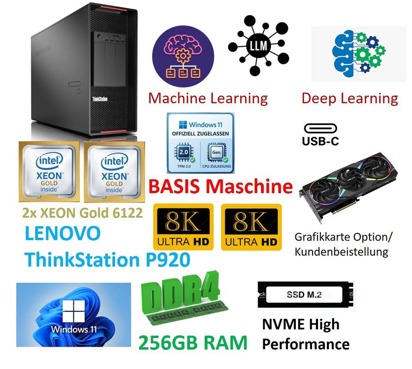 Lenovo P920 Thinkstation PC 256GB Machine Learning LLM Basis (Neu ...