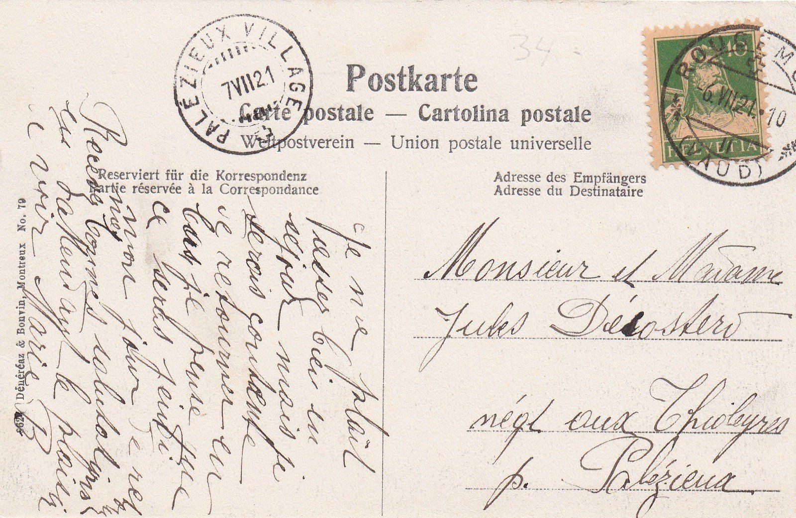 Cartoline postali: AK - Rougemont - gel. 6.7.1921 – Usato da Fribourg venduto da schnalla92 1
