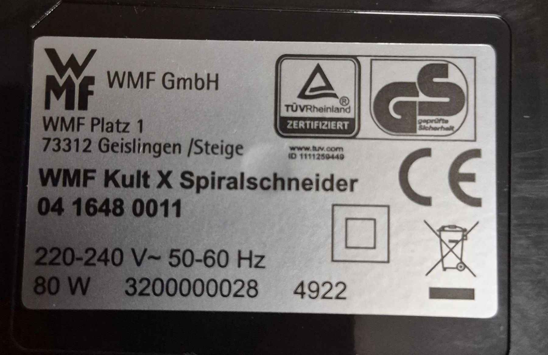 WMF Elettrodomestici da cucina: WMF Kult X Elektrischer Spiralschneider – Nuovo (secondo la descrizione) da Turbenthal venduto da Stoertebeker 2