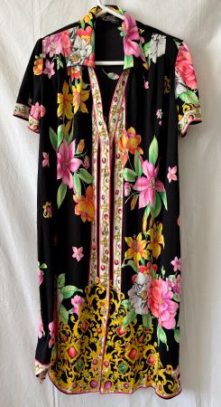 Schwarzes Vintage-Freizeitkleid mit Blumenmuster, Botto (IT)
