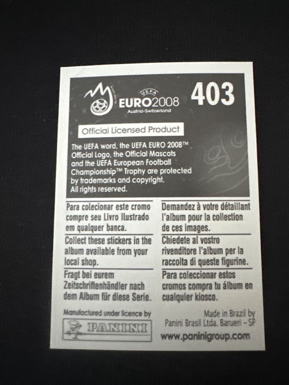 Panini Carte collezionabili: Panini UEFA EM 2008 Sticker - Nr. 403 – Usato da Sulz AG venduto da DealWerk 1