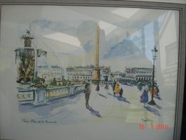 Paris Place De la Concorde selten Lithographie von Puillery