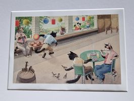 DER FRÖHLICHE KATZENSPORT BILD MONTIERT AUF PASSEPARTOUT