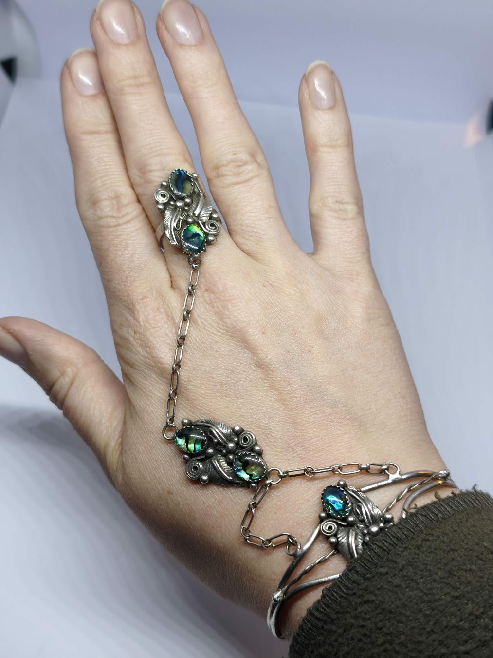 Bracciali & Braccialetti: Slave Bracelet Ring Sterling Silver Abalone stones ring  – Usato da St. Gallen venduto da GIULESGG 1