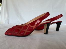Slingpump rot, Peeptoe, Leder, halbhoher Absatz, Gr 36