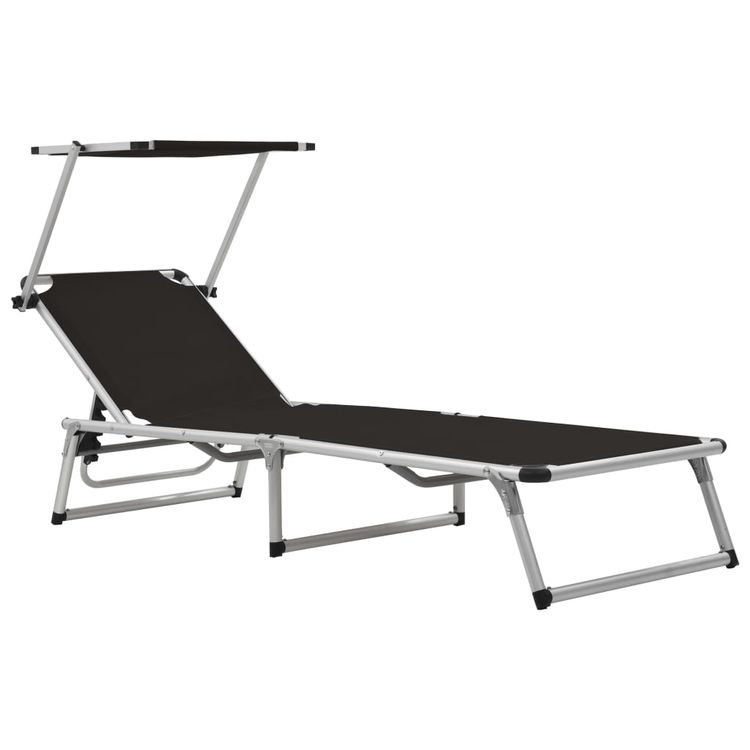 Sonnenliege Klappbar mit Sonnenschutz Alu und Textilene Schw (Neu und ...