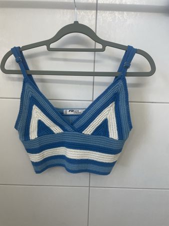 Sommerliches Top im Häkel-Look, Gr. XS, blau-weiss gestreift