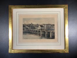 ⭐ Holzstich Basel 1886 Buffetti, Koloriert