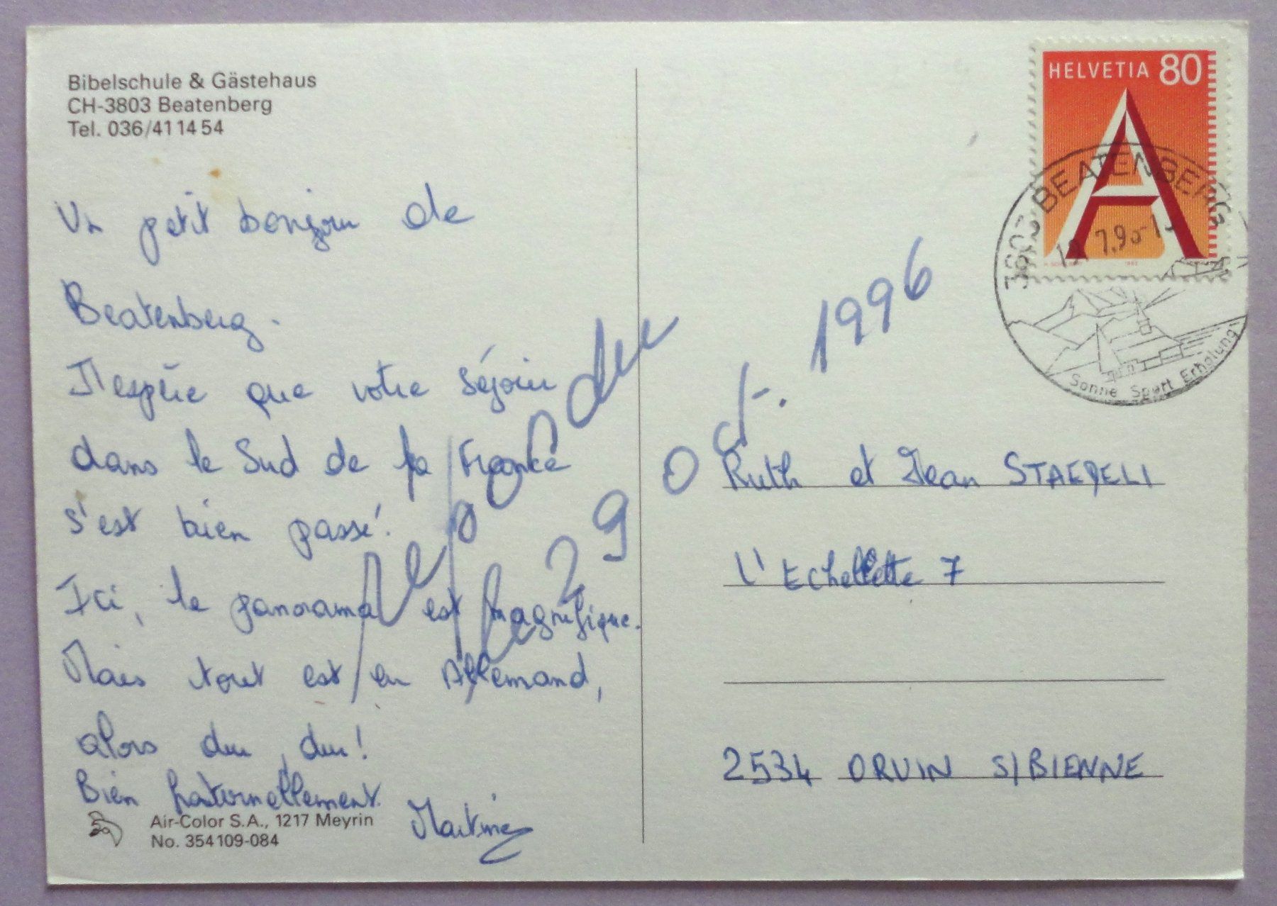 Cartes postales: Biebelschule & Gästehaus, Beatenberg – D'occasion à Fétigny par Billy2miny 1