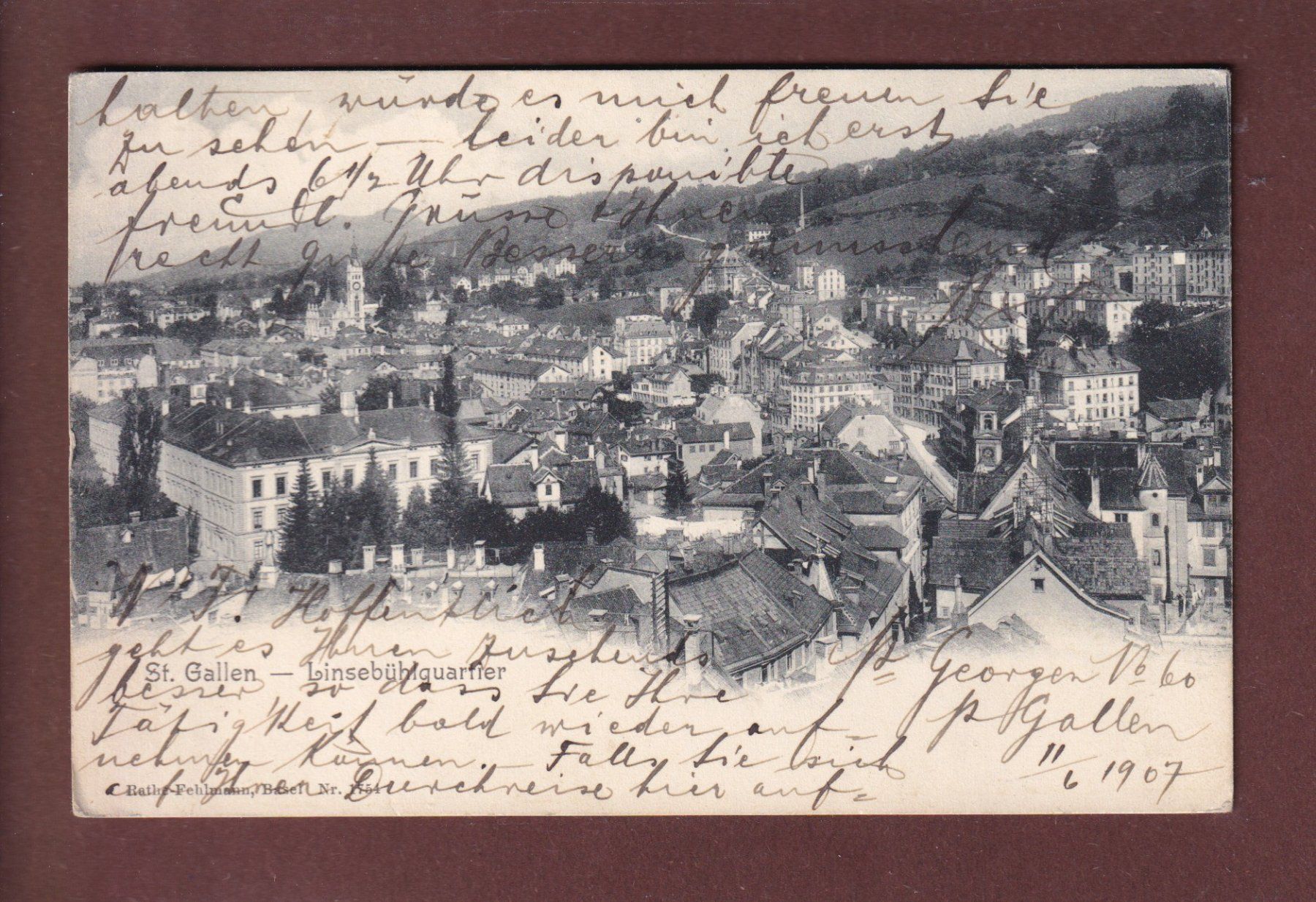 Cartoline postali: ST. GALLEN - Linsenbühlquartier - 1907 – Usato da Pully venduto da nicecards