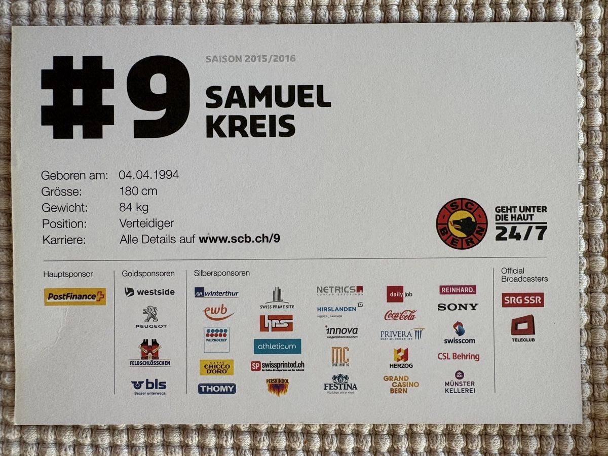 Autografi: AK Autogramm von SCBern / Samuel Kreis – Usato da Rümlang venduto da Kartenpost1 1