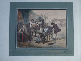 alte Berufe Händler Kohlenhändler Italien? Farblithografie