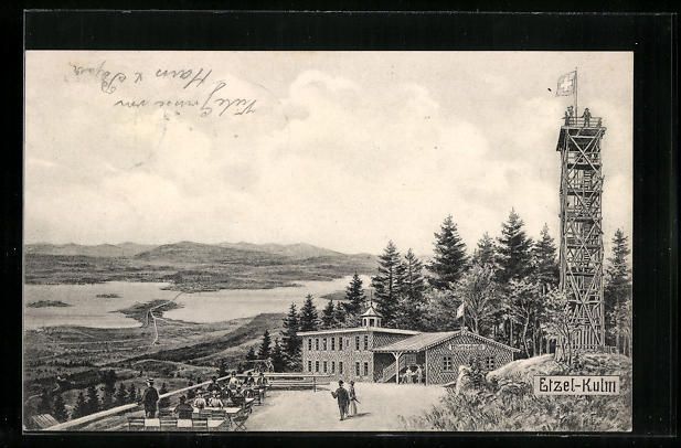 Cartoline postali: Etzel-Kulm, Gasthaus mit Aussichtsturm – Usato da Berlin venduto da bartko-reher