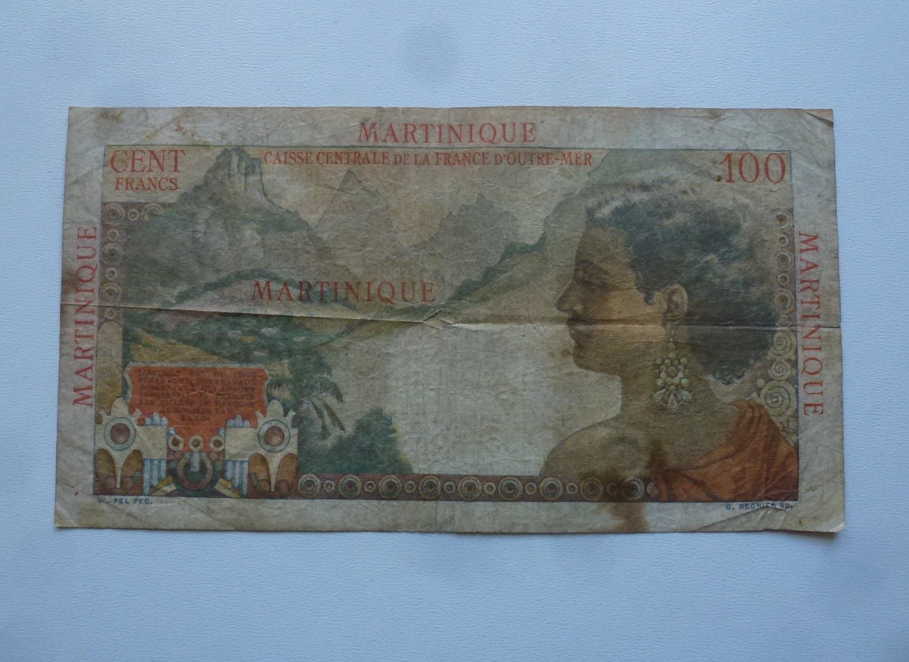 Banknoten: Martinique ++ 100 Francs 1947 – Gebraucht aus Walkringen von Casablanca777 1