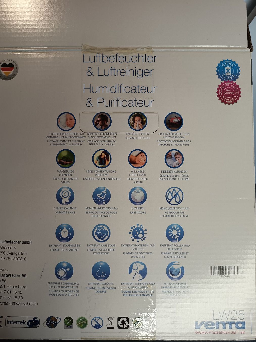 Venta Umidificatori d'aria: Luftbefeuchter Venta LW25 (NEUWERTIG) – Nuovo e nell'imballaggio originale da Rheinfelden venduto da s-KONNEKT 2