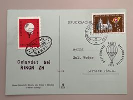 Ballonpost mit Vignette Mustermesse Basel 1955