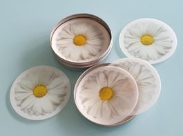 24x Glasuntersätze mit Blumenmotiv, aus Kunststoff, in Dose