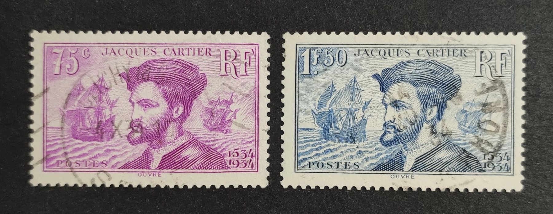 Alle Briefmarken: Frankreich 1934, Jacques Cartier, Satz gestempelt – Gebraucht aus Wil SG von Zazal