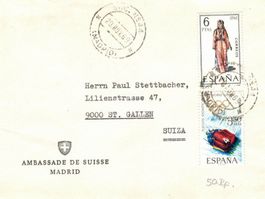 OLYMPIADE GRENOBLE Bob Briefmarken Absender Amb.Suisse MADRI